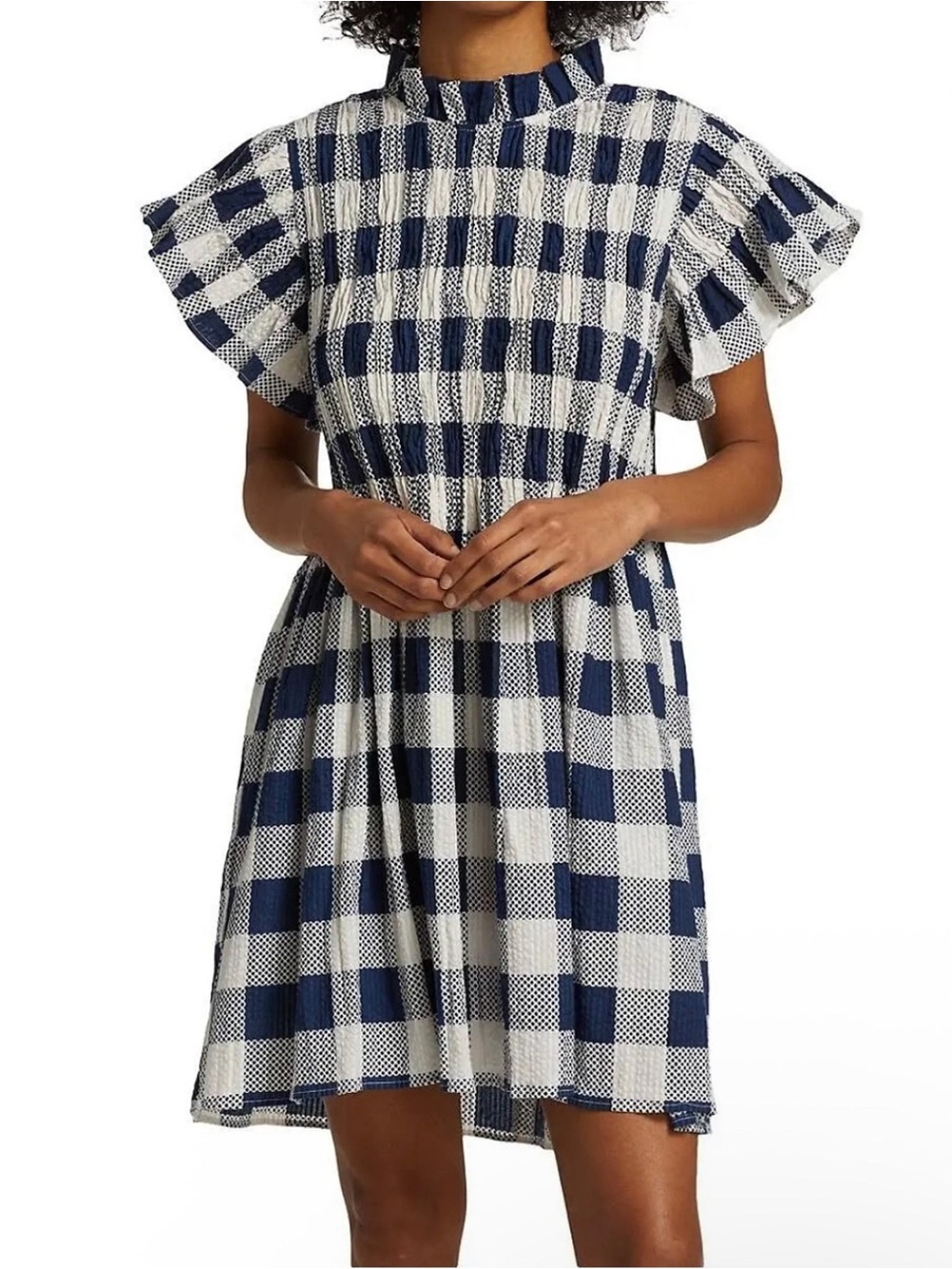 Sea New York Morgan Plaid Short Sleeve Smocked Dress Size: XS
